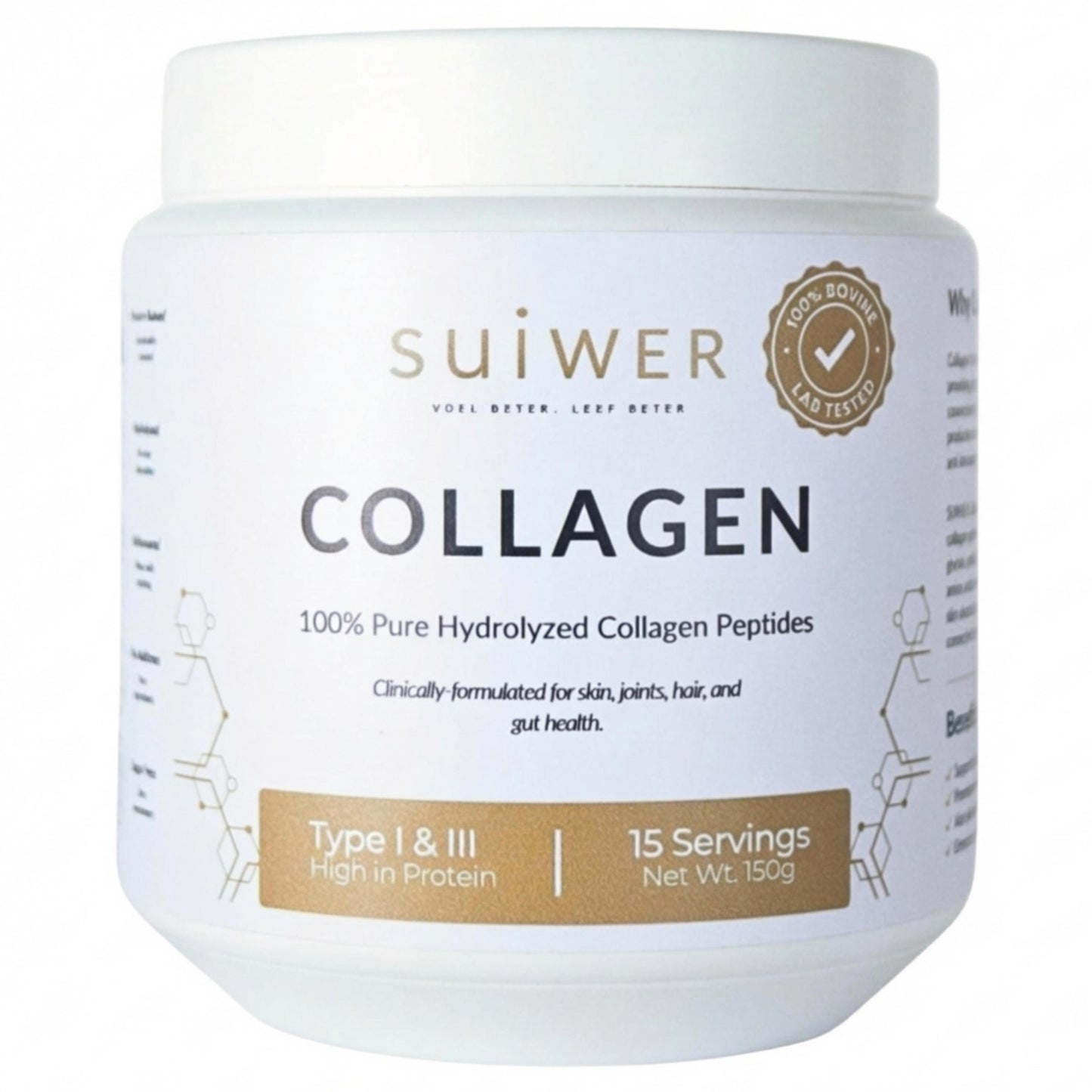Suiwer Travel Size Collagen – 150g Pure Type I & III Hydrolyzed Bovine Collagen