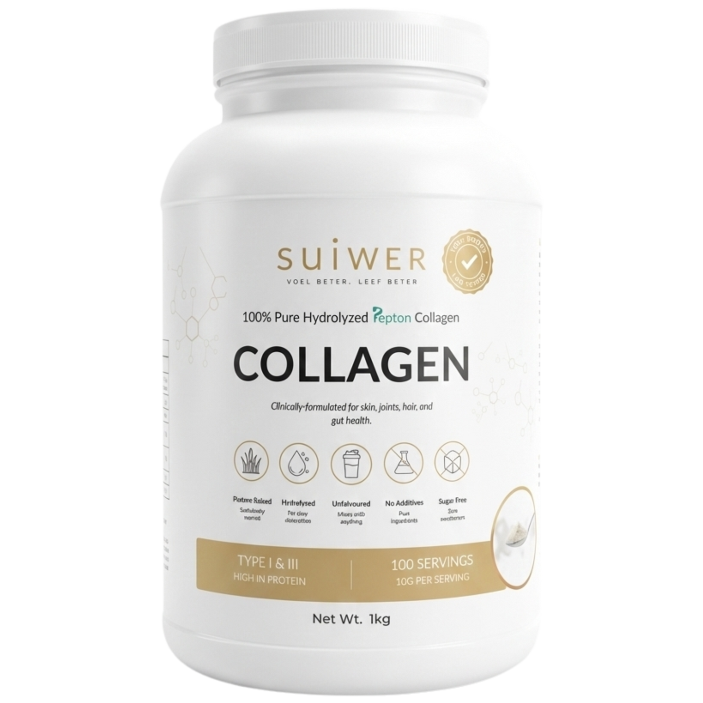 1 kg Pure Type I & III Hydrolised Bovine Collagen Powder