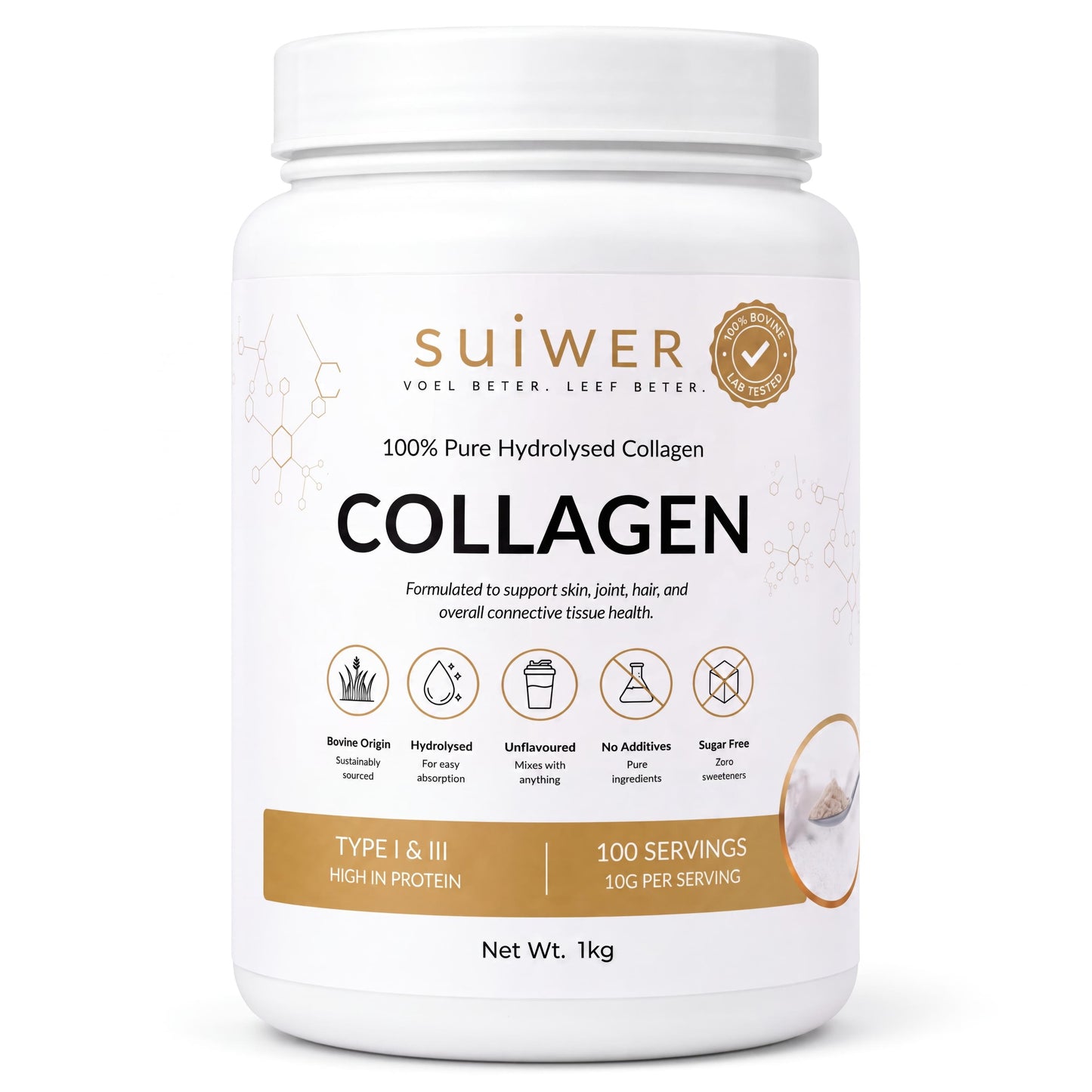 1 kg Pure Type I & III Hydrolised Bovine Collagen Powder